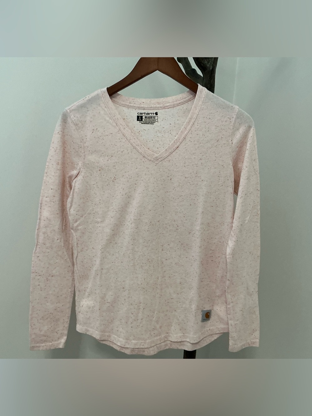 Carhartt Women’s V-Neck Long Sleeve Sweater in Pale Pink Speckle